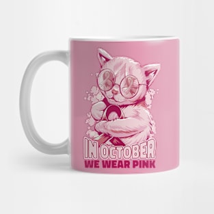 In October We Wear Pink Cute Cat Ribbon Mug